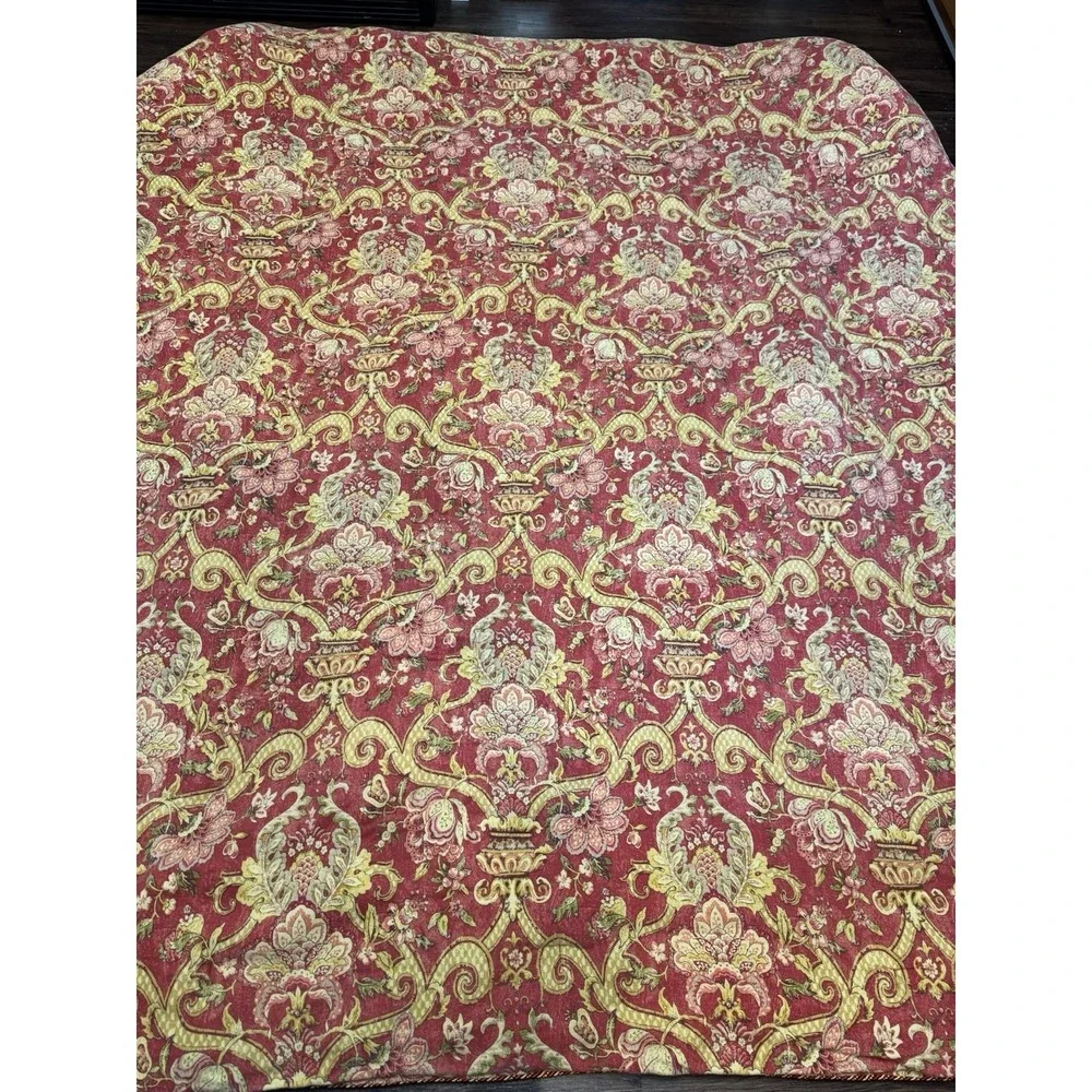 Waverly Reversible Damask Floral Comforter Burgundy Gold Sage Rope Trim Heavy